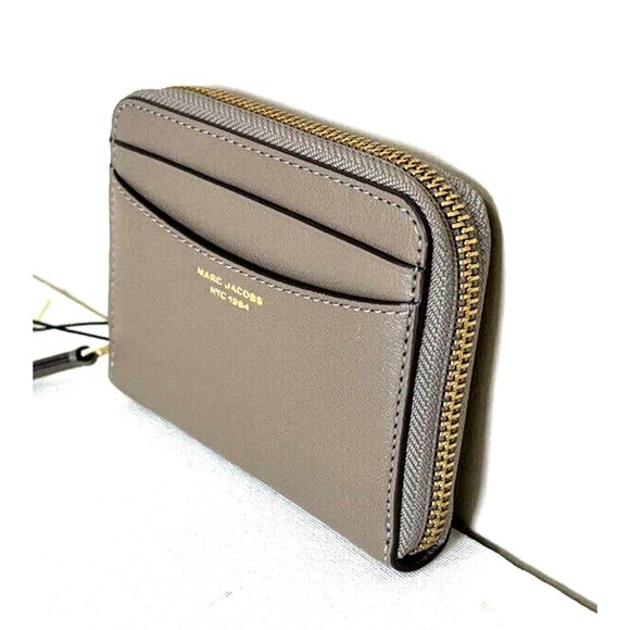 New Marc Jacobs Slim Zip Around Wallet Leather Cement with Dust bag - Picture 2 of 5